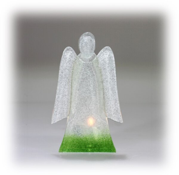 BDK-GLASS Skleněný svícen anděl 14cm - bílo-zelený