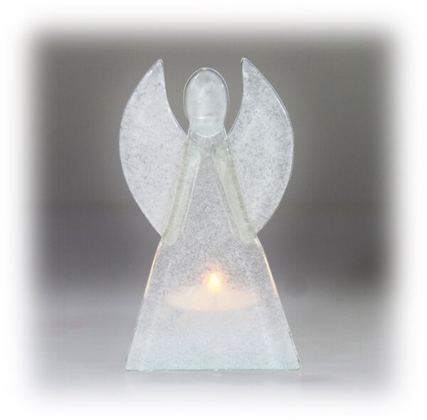 BDK-GLASS Skleněný svícen anděl 12cm - bílý