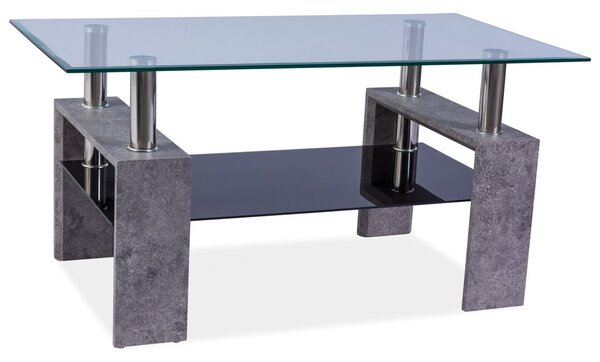 Konferenční stolek LISA II - sklo čiré, černé, fólie šedý kámen