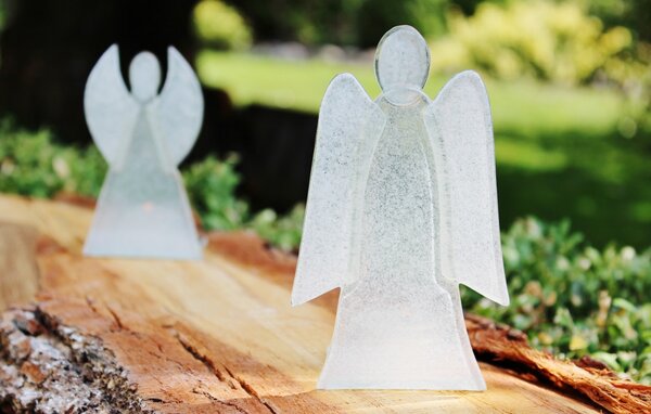 BDK-GLASS Skleněný svícen anděl 14cm - bílý
