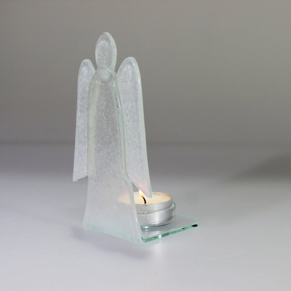BDK-GLASS Skleněný svícen anděl 14cm - bílo-červený