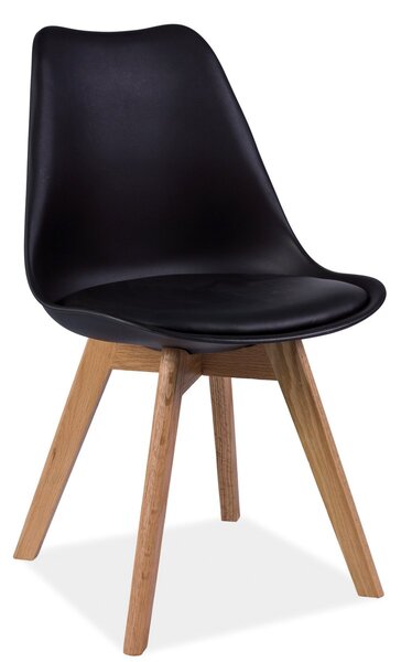 Jídelní židle KRIS plast a ekokůže černá, podnož dub