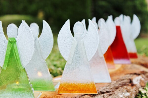BDK-GLASS Skleněný svícen anděl 12cm - bílo-oranžový