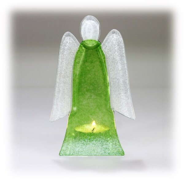 BDK-GLASS Skleněný svícen anděl 14cm - zelený