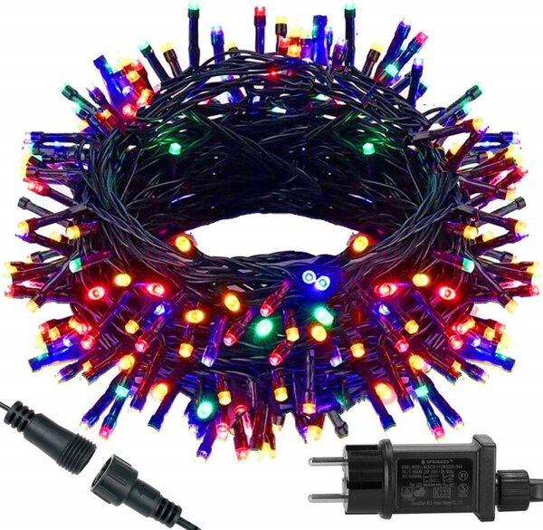 LED světelný řetěz - 12,5m, 200LED, 8 funkcí, paměť, IP44, multicolor