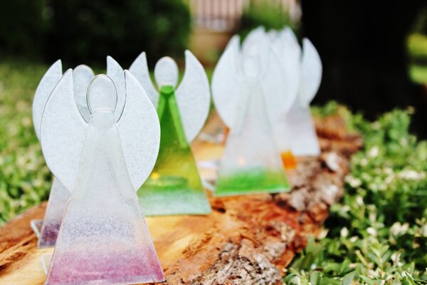 BDK-GLASS Skleněný svícen anděl 12cm - bílo-růžový