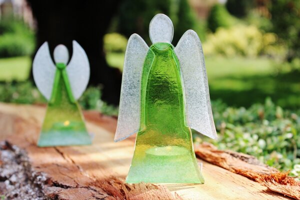 BDK-GLASS Skleněný svícen anděl 14cm - zelený