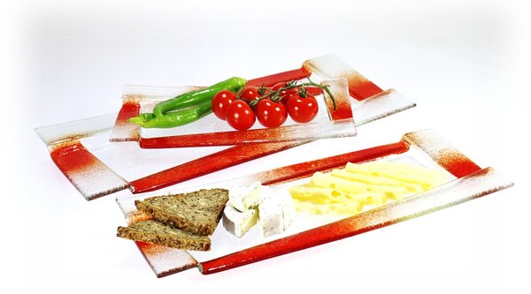 BDK-GLASS Skleněný obdélníkový tácek ZOOM červený Rozměr: 45x20cm