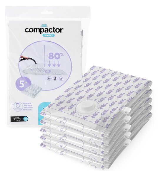 Sada 5 ks vakuových pytlů Compactor Compress L 100 litrů, s vůní Levandule, 70 x 100 cm