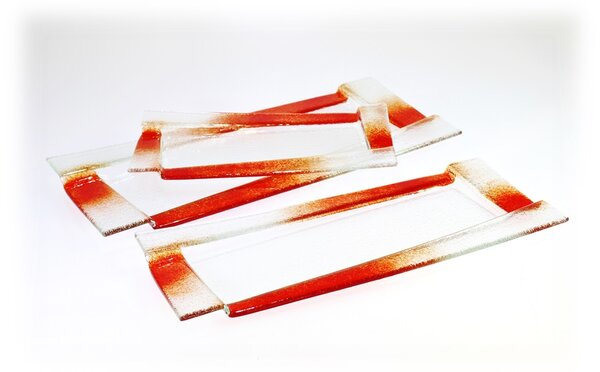 BDK-GLASS Skleněný obdélníkový tácek ZOOM červený Rozměr: 45x20cm