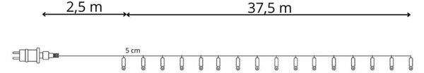 LED světelný řetěz - 40m, 750LED, 8 funkcí, paměť, IP44, teplá bílá