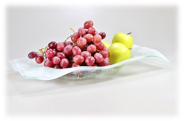 BDK-GLASS Skleněná lehaná mísa VALENCE bílá 42x22cm