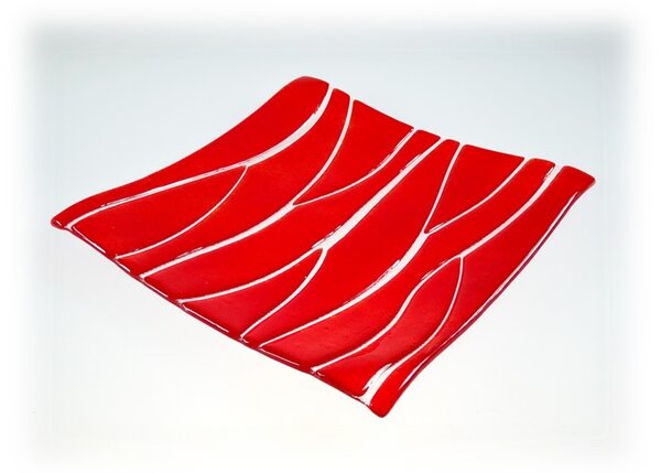 BDK-GLASS Skleněná dekorativní mísa OPTISCH - červená Rozměr: 30x30cm