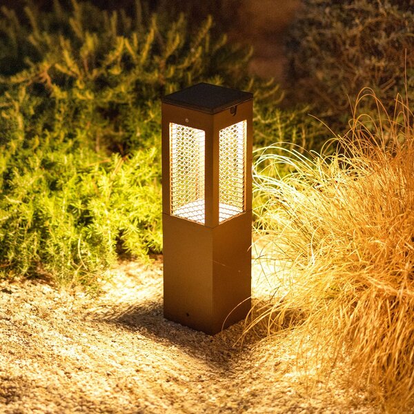 Les Jardins LED solární podstavná lampa Tradition Sensor Corten 40cm, stmívatelný, Hnědá / rez, Hliník, Moderní, Solární lampy