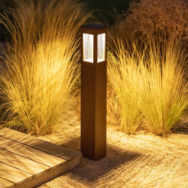 Les Jardins LED solární osvětlení cesty Tradition Sensor Corten 90cm, stmívatelný, Hnědá / rez, Hliník, Moderní, Solární lampy