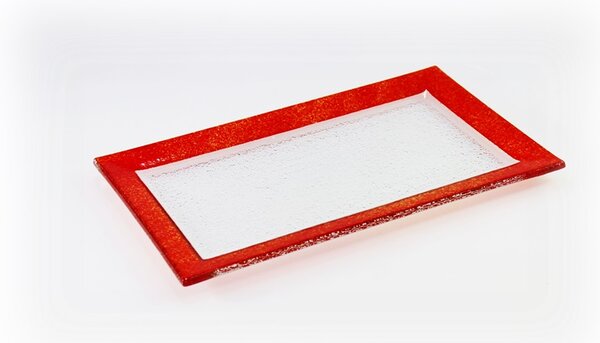 BDK-GLASS Skleněný tác s červeným okrajem Rozměr: 26,5x16,3cm