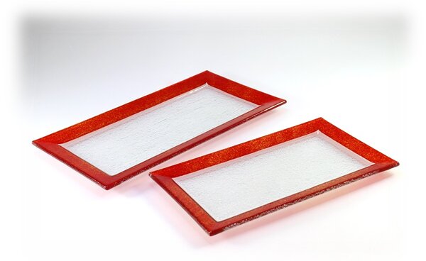 BDK-GLASS Skleněný tác s červeným okrajem Rozměr: 32,5x17,6cm