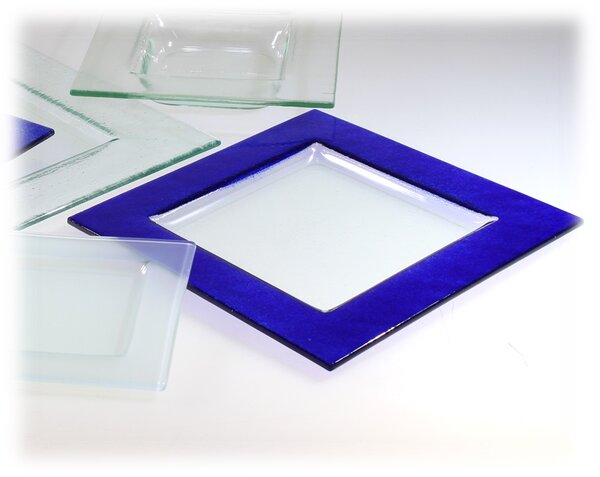 BDK-GLASS Čtvercový skleněný talíř BORDER - modrý Rozměr: 13x13cm