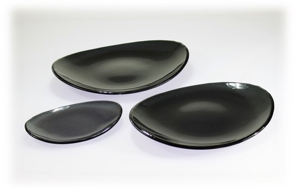 BDK-GLASS Skleněný oválný talíř OVAL ELLA tmavě šedý Rozměr: 30x23cm