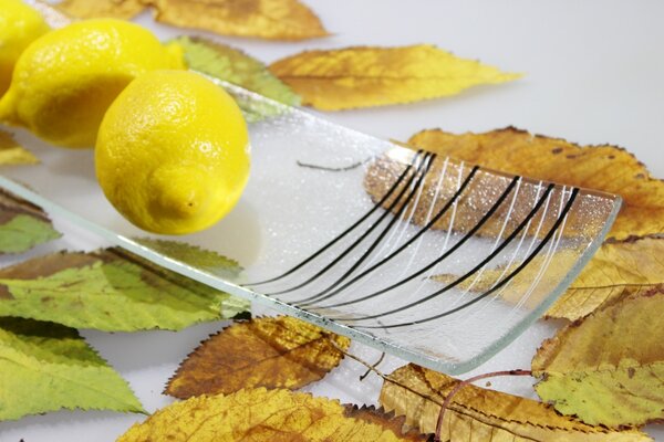 BDK-GLASS Extra čirá skleněná mísa s černo-stříbrným dekorem LINKY 45x13cm