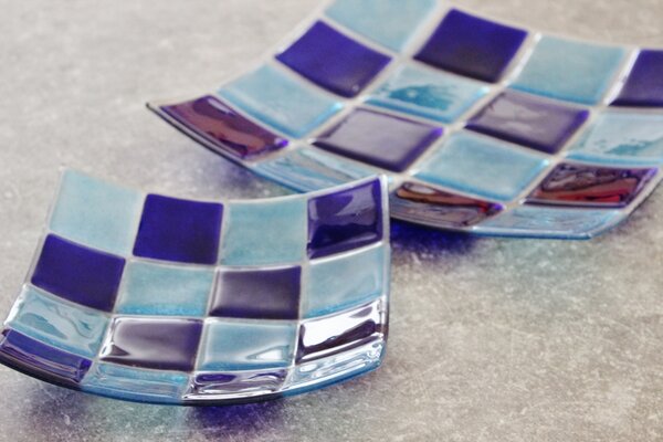 BDK-GLASS Skleněná mísa KARO 20x20cm - modro-tyrkysová