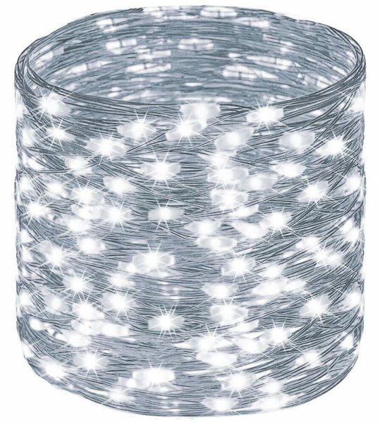 LED řetěz Nano - 100m, 1000LED, 8 funkcí, paměť, IP44, studená bílá