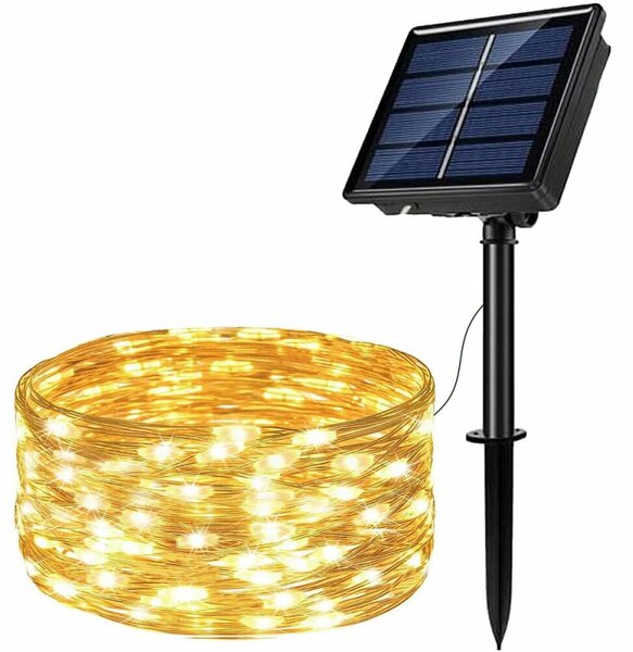 LED solární řetěz Nano - 22m, 200LED, 8 funkcí, IP44, teplá bílá