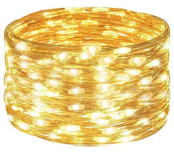 LED solární řetěz Nano - 22m, 200LED, 8 funkcí, IP44, teplá bílá