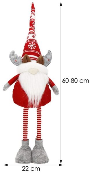 Skřítek GNOM s šedými parohy - výška 60-80cm, vánoční dekorace