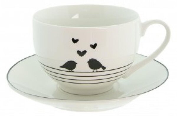 Clayre & Eef Porcelánový šálek s podšálkem Love Birds