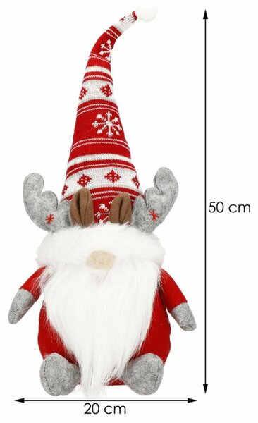 Skřítek GNOM s šedými parohy 50cm, vánoční dekorace