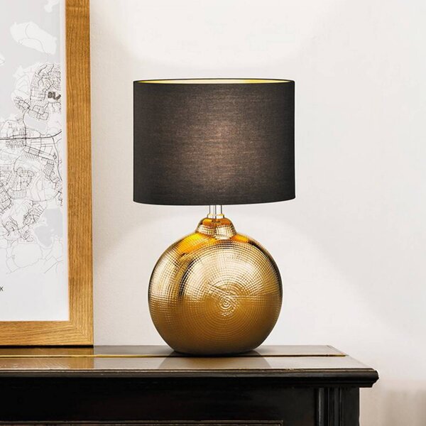 FISCHER & HONSEL Stolní lampa Foro, bronzová/černá, výška 39 cm, Bronz / starožitná mosaz, Obývací pokoj / jídelna, Keramika, Moderní