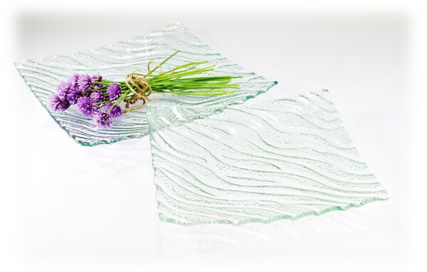 BDK-GLASS Čtvercové skleněné talíře NATURE SEA Rozměr: 20x20cm