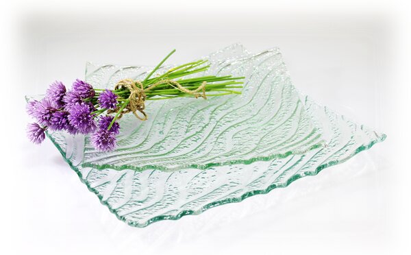 BDK-GLASS Čtvercové skleněné talíře NATURE SEA Rozměr: 20x20cm