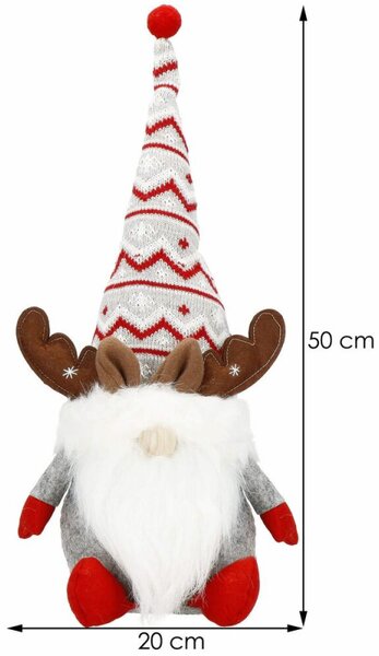 Skřítek GNOM s hnědými parohy 50cm, vánoční dekorace