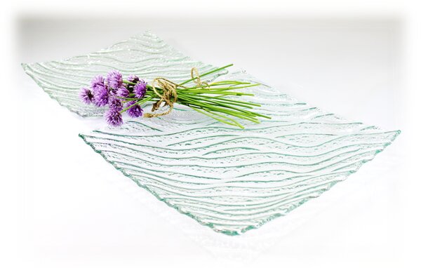 BDK-GLASS Čtvercové skleněné talíře NATURE SEA Rozměr: 20x20cm