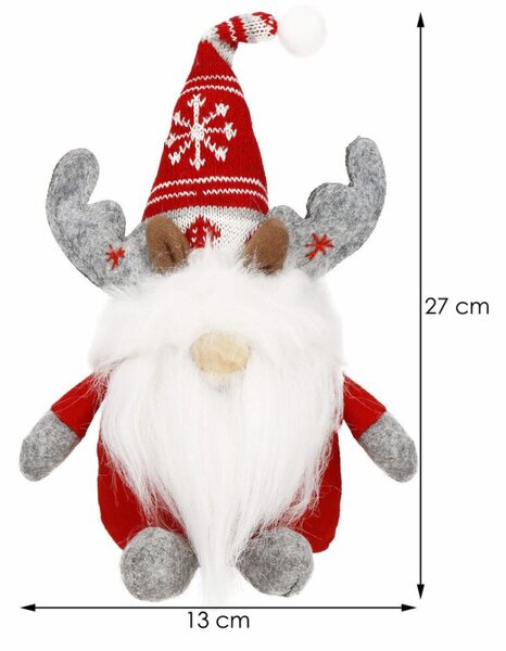 Skřítek GNOM s šedými parohy 27cm, vánoční dekorace