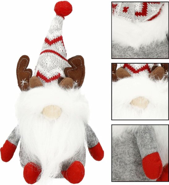 Skřítek GNOM s hnědými parohy 27cm, vánoční dekorace