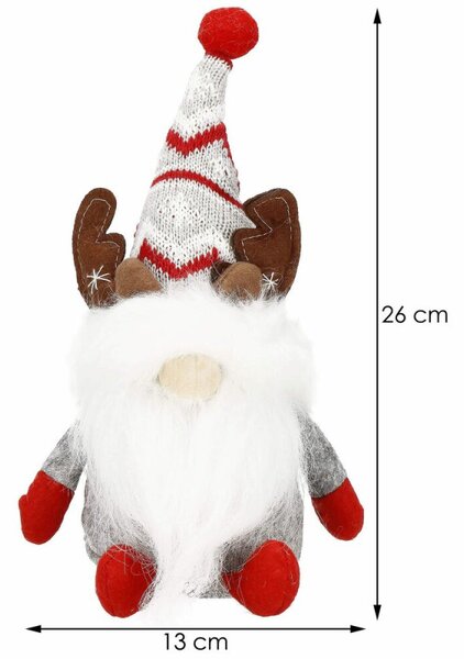 Skřítek GNOM s hnědými parohy 27cm, vánoční dekorace