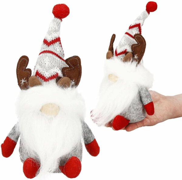 Skřítek GNOM s hnědými parohy 27cm, vánoční dekorace