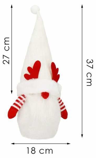Skřítek GNOM s bílou čepicí svítící 37cm, vánoční dekorace