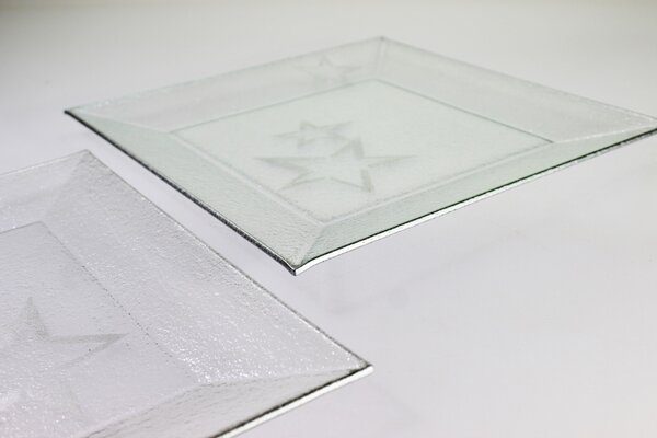 BDK-GLASS Vánoční skleněný tác 32x32cm - stříbrný