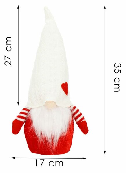 Skřítek GNOM s bílou čepicí svítící 35cm, vánoční dekorace