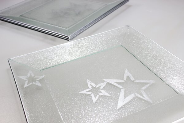 BDK-GLASS Vánoční skleněný tác 32x32cm - stříbrný