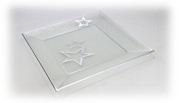 BDK-GLASS Vánoční skleněný tác 32x32cm - stříbrný