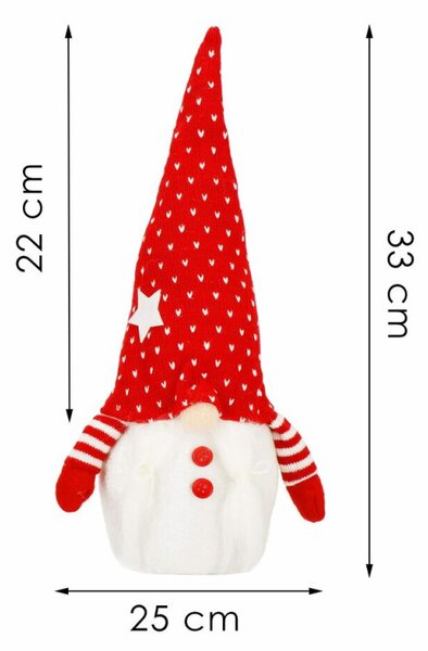 Skřítek GNOM s červenou čepicí svítící 33cm, vánoční dekorace