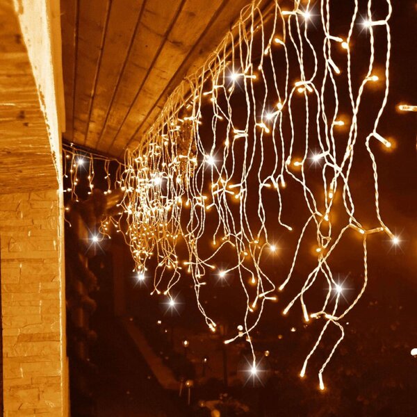 LED světelný závěs Rampouchy - 24m, 500LED, časovač, IP44, duální bílá + záblesky