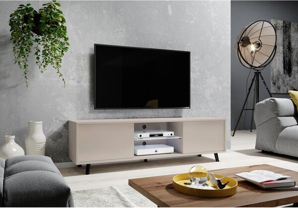 TV skříňka/stolek Leiros (s osvětlením) (sivobéžová + černá)