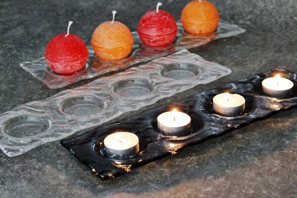 BDK-GLASS Skleněný šedý adventní svícen LED