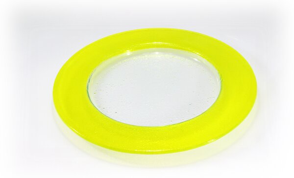 BDK-GLASS Kulaté talíře BAND - se žlutým okrajem Průměr: 26cm
